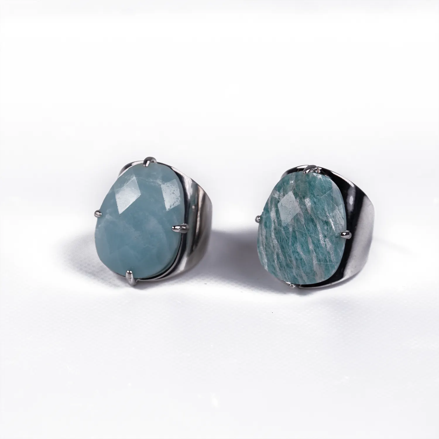 Anillo XL de Amazonita Plateado