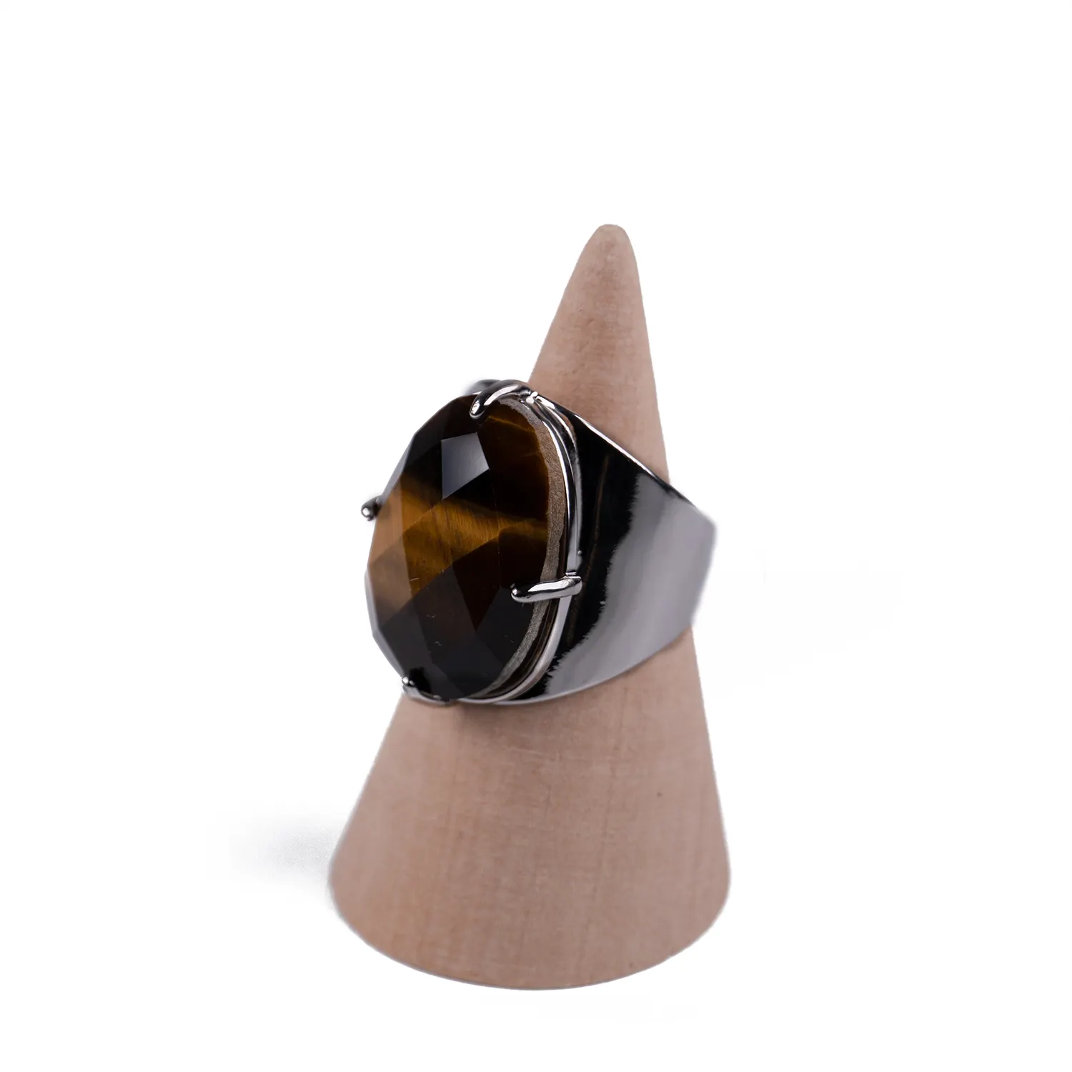 Anillo XL de Ojo de Tigre Plateado