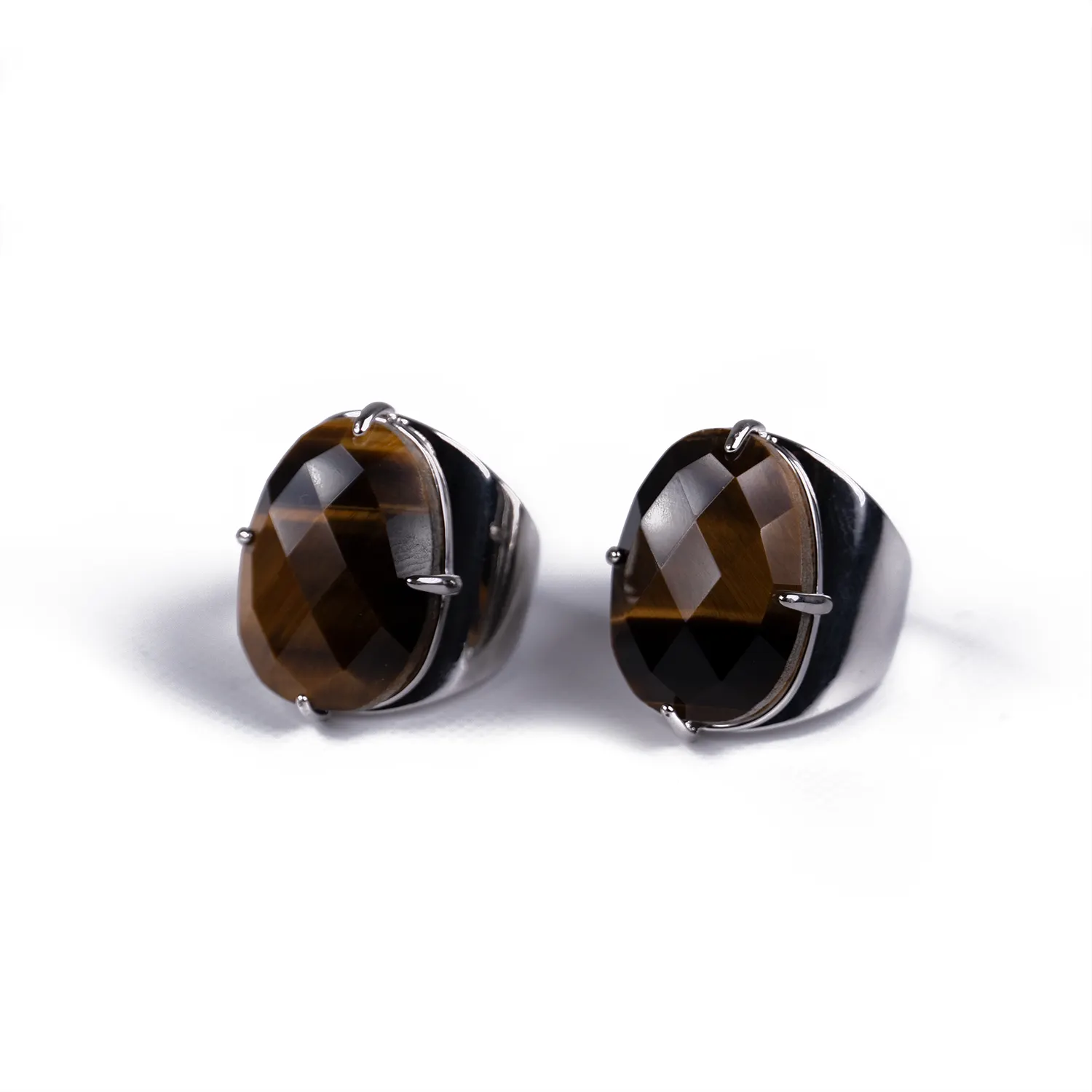 Anillo XL de Ojo de Tigre Plateado