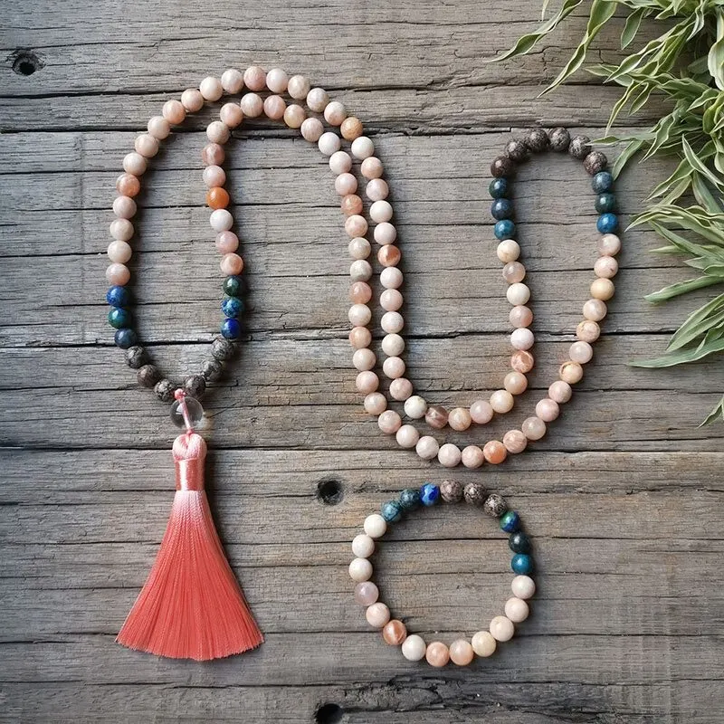 Conjunto Collar y Pulsera de Cuarzo y Piedra del Sol