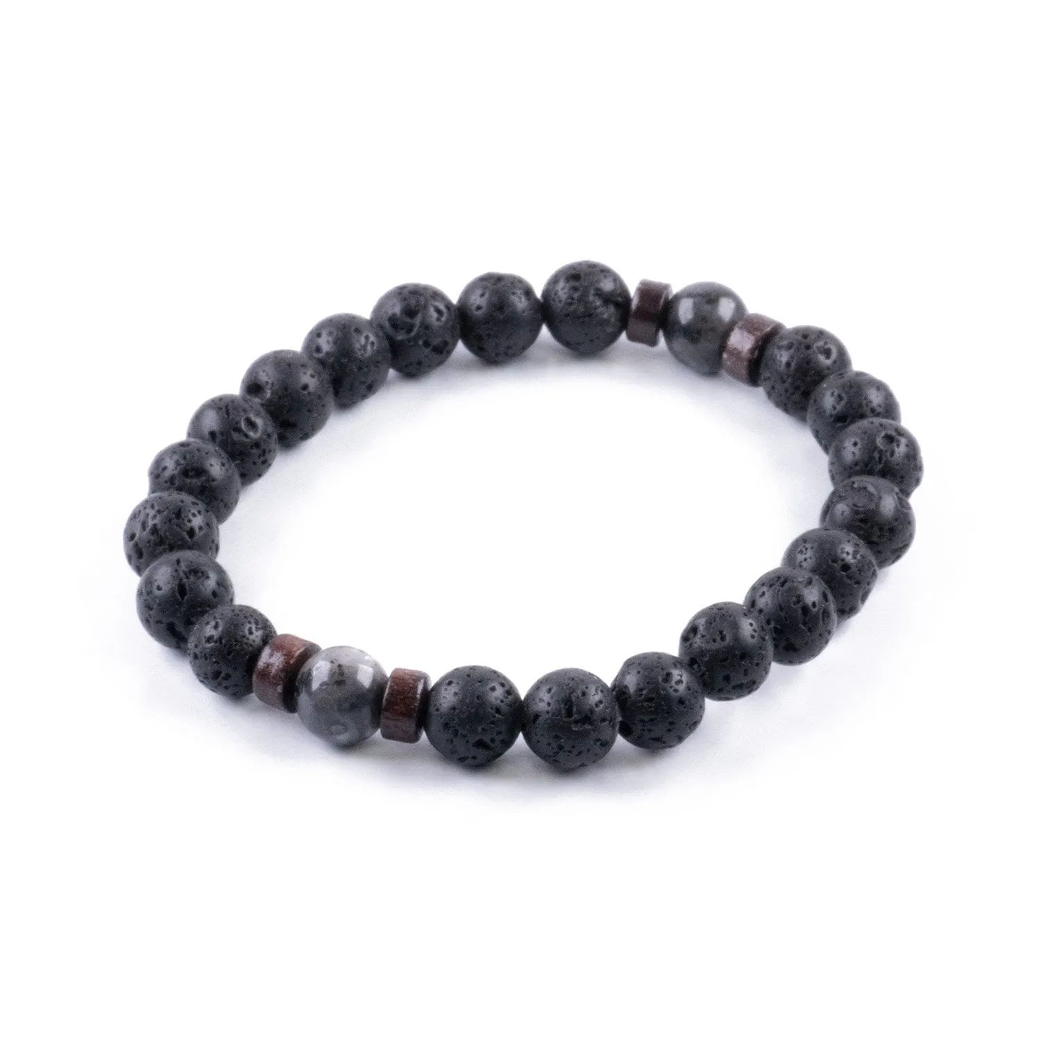 Pulsera de Hombre en Piedra Volcánica y Piedra lunar